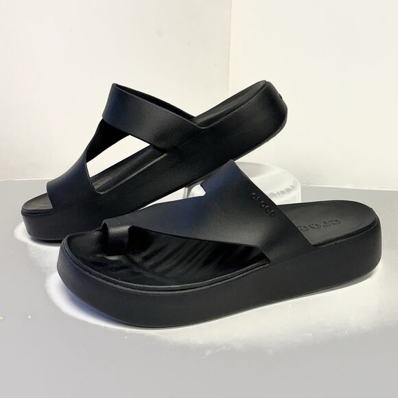CROCS GETAWAY Platform Toe Loop Sandals Black Slides Women’s Size 11 W - Picture 2 of 9